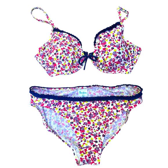 Boden Other - Boden Floral Ruffle Bikini Set | Sz 36B top, 8 bottoms | Blue, Purple, Yellow